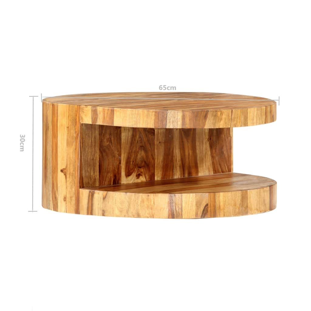 Natural Solid Sheesham Wood Round Coffee Table 25.6 in Z4738