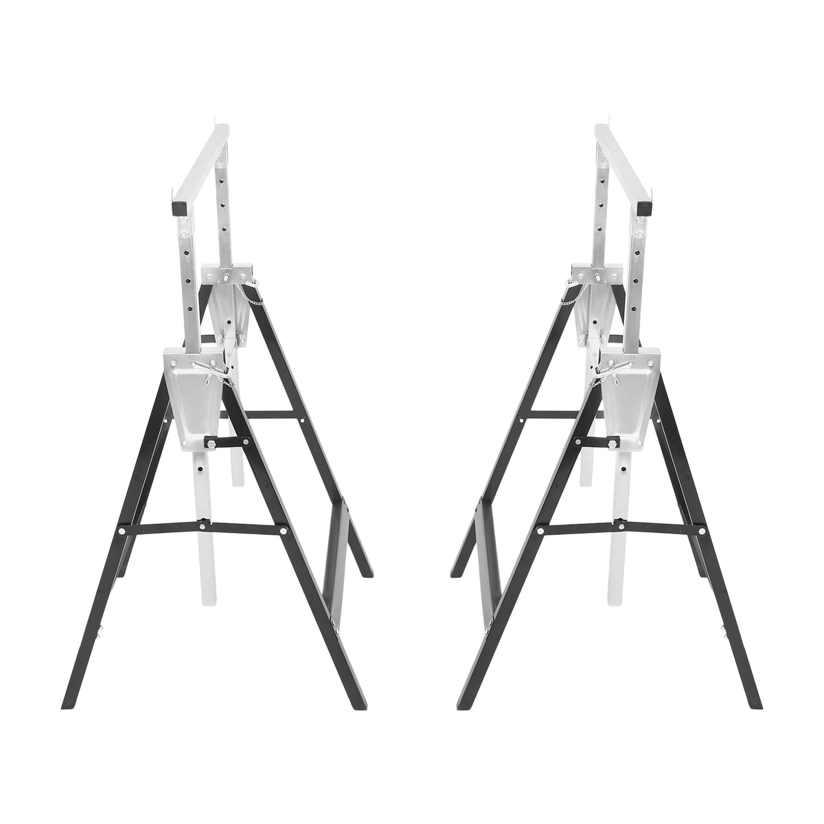 2-Pack Height Adjustable Folding Saw Horses Q195 Steel 220.46lbs Load Capacity Black & Silver H39282