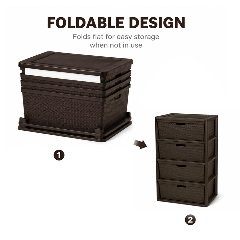 Brown 4 Drawer Plastic Storage Tower R378868
