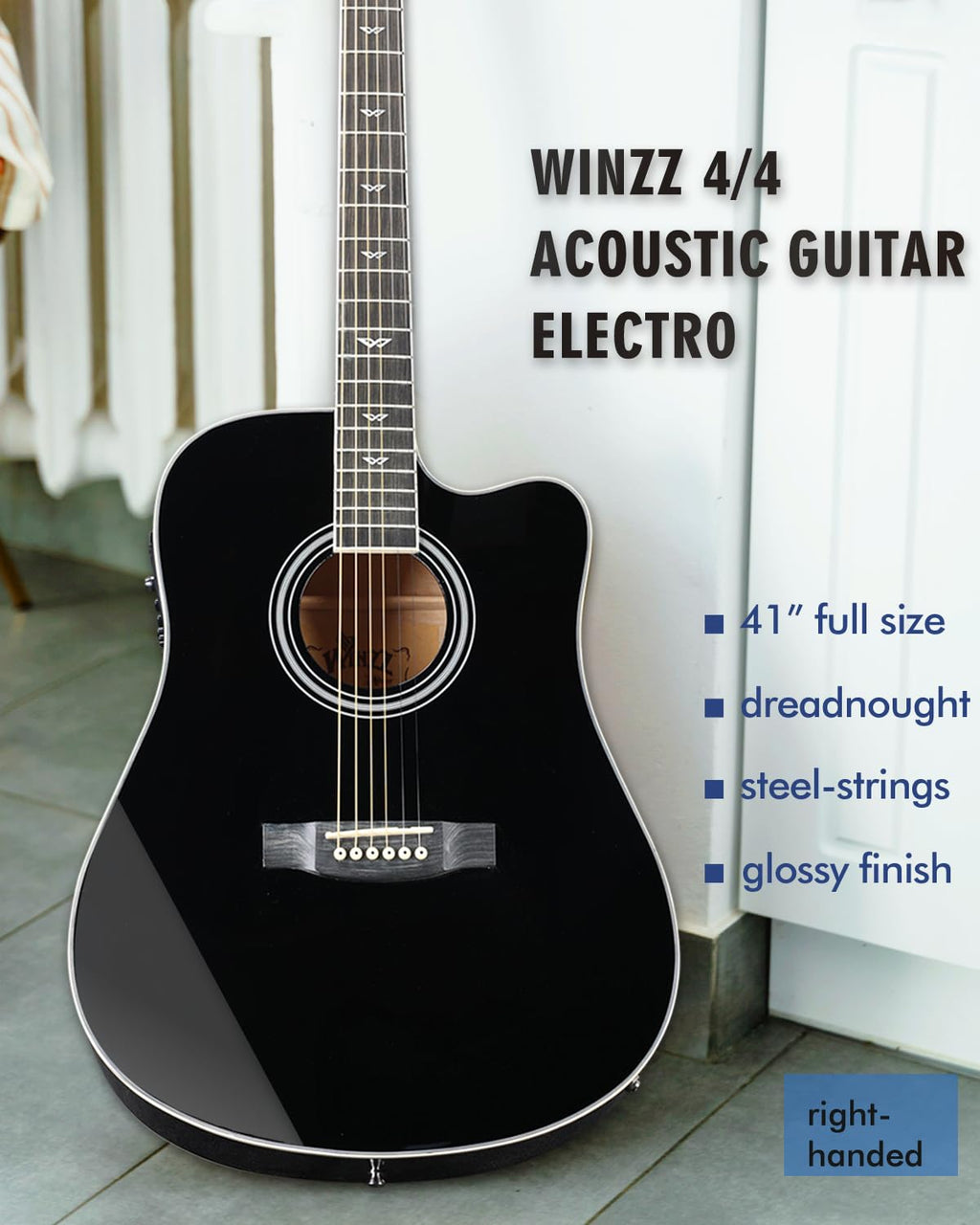 Glossy Black 4/4 Full Size 6 Steel-String Acoustic-Electric Guitar J56393