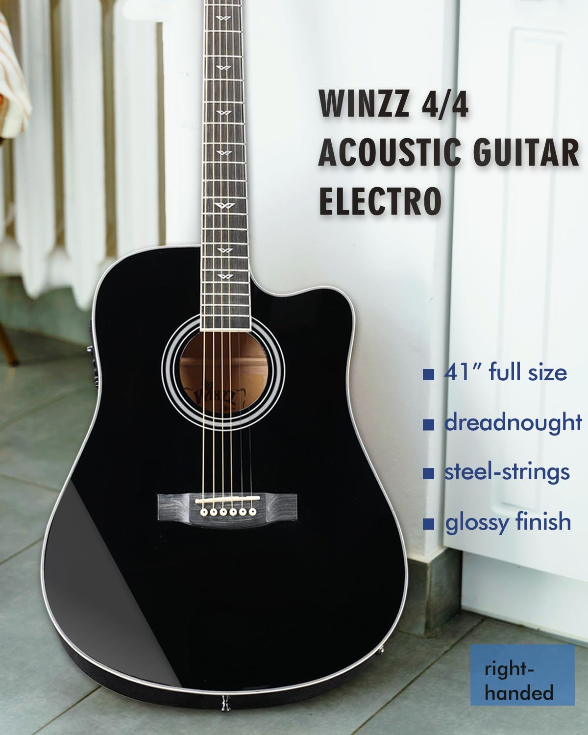 Glossy Black 4/4 Full Size 6 Steel-String Acoustic-Electric Guitar J56393