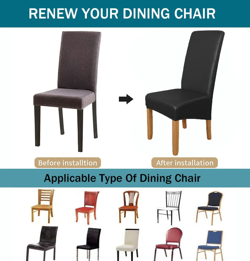 Waterproof Stretch Leather Dining Chair Covers Set of 6 Black G24741