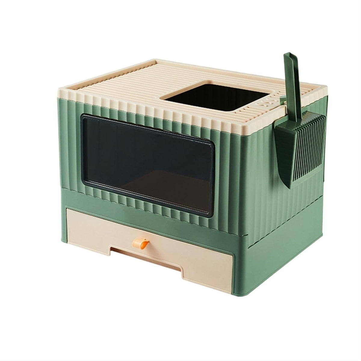 Top Entry Cat Litter Box with Lid Foldable Green U1988