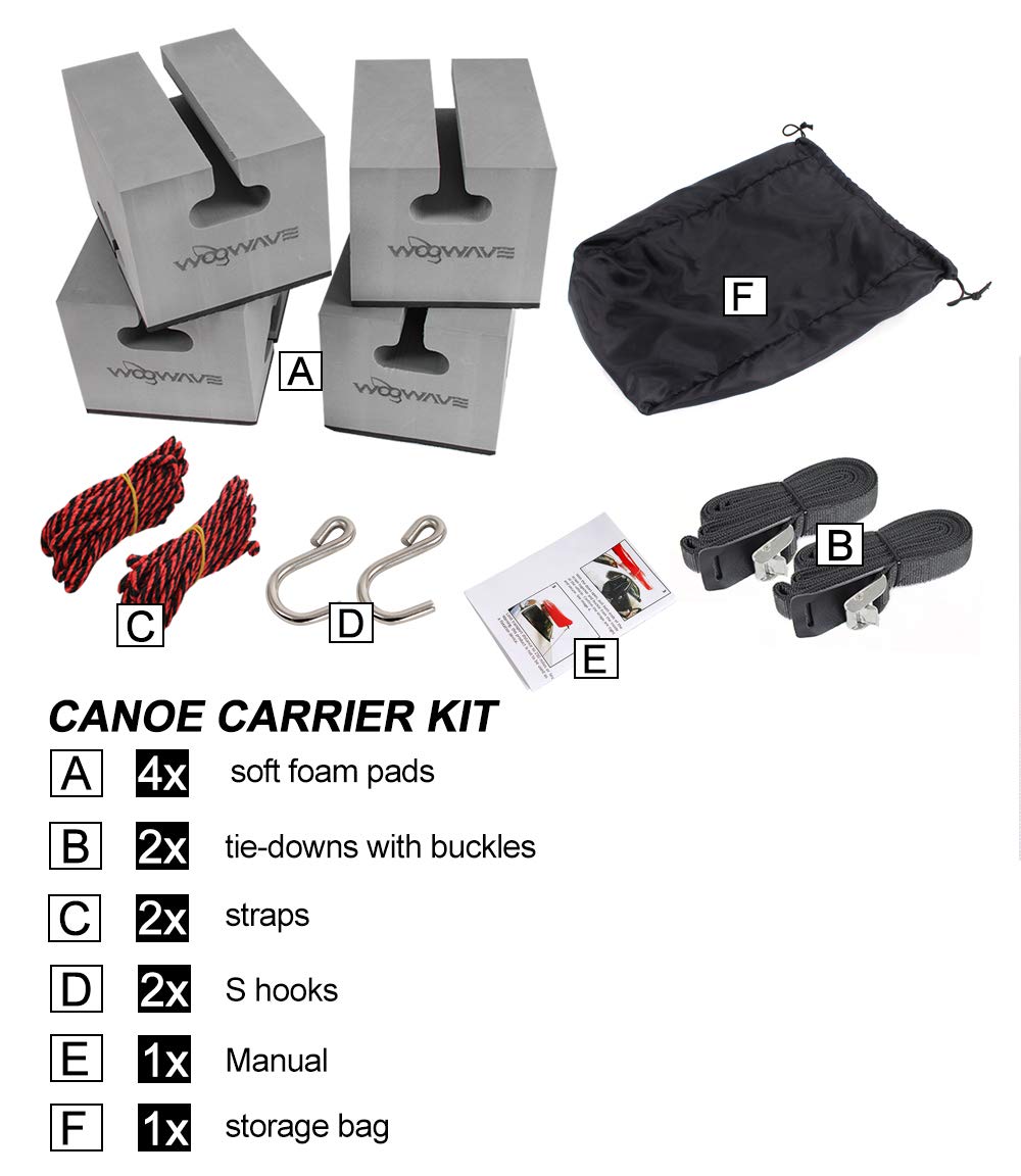 Universal Soft Standard Foam Block Canoe Carrier Kit with Tie-Downs K6420