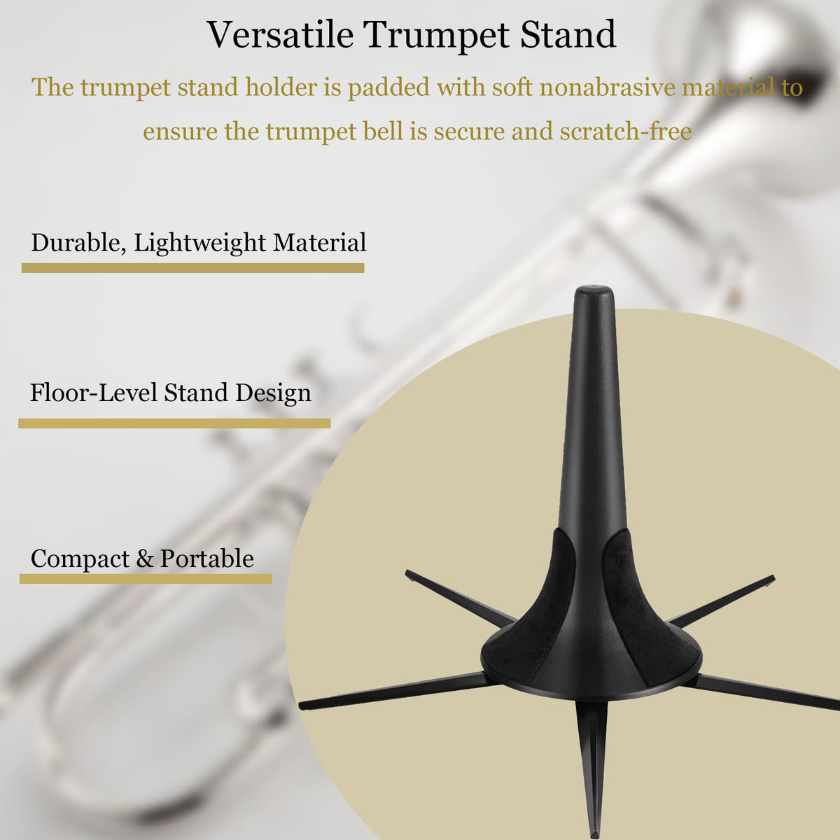 Trumpet Stand and Care Kit with Mouthpiece, Valve, Snake Brush, Foldable Metal 5 Legs Z2382