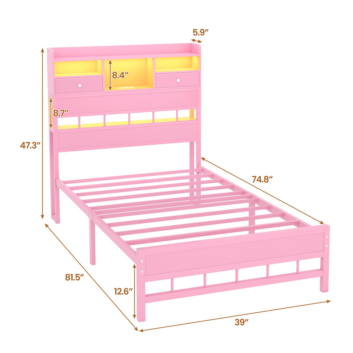 Twin Bed Frame with Storage Headboard E6991