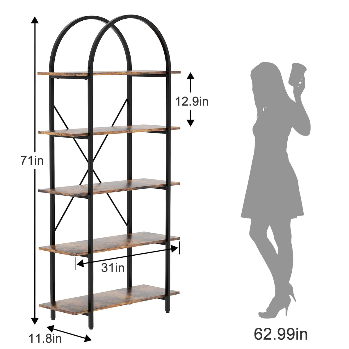 5 Tier Arched Bookshelf U811