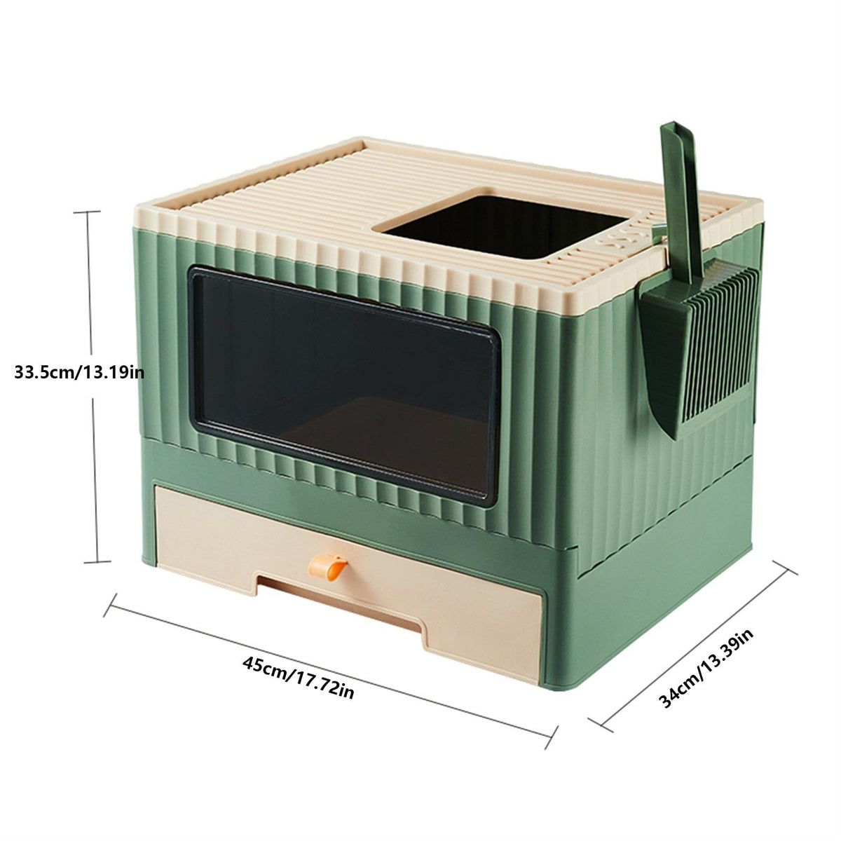 Top Entry Cat Litter Box with Lid Foldable Green U1988