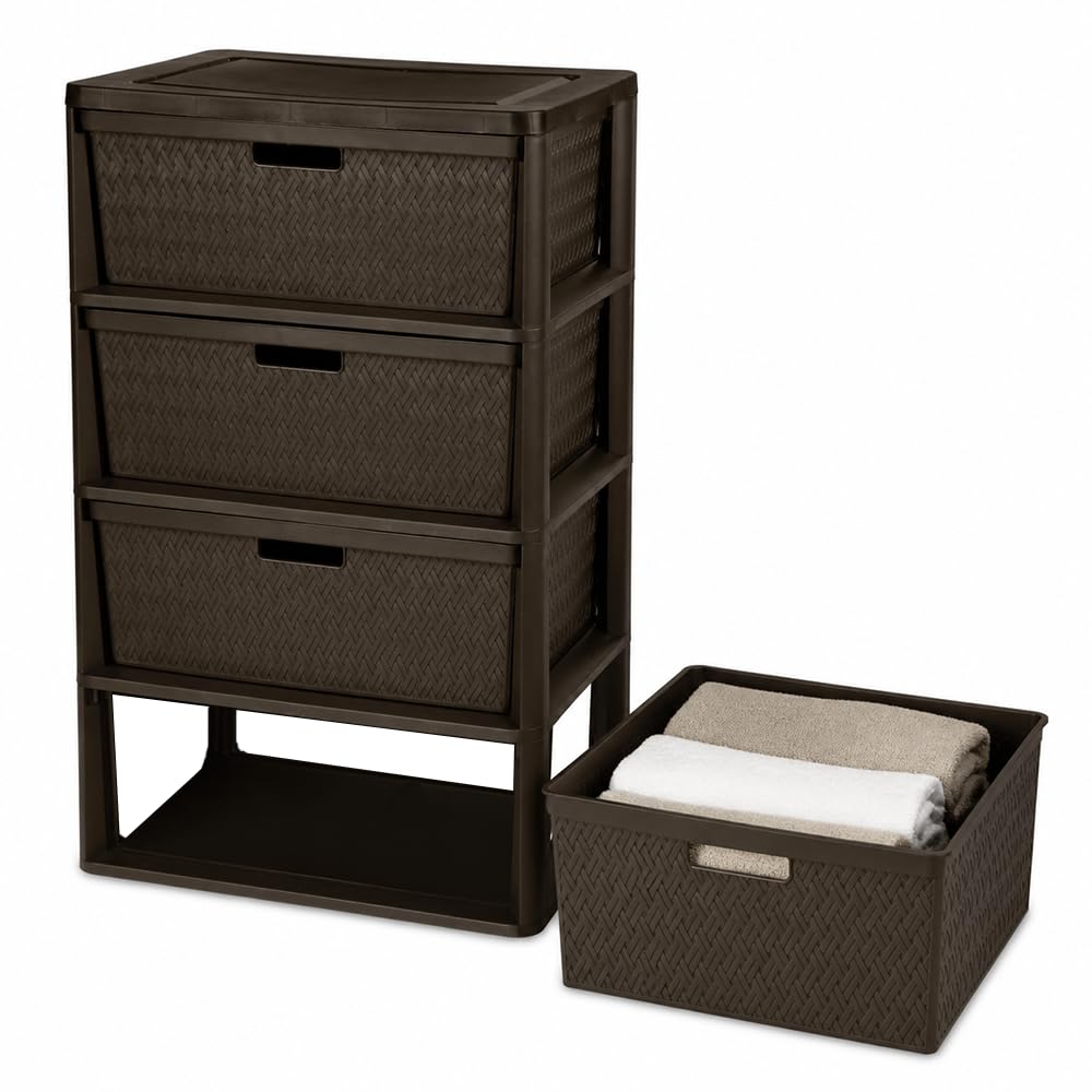 Brown 4 Drawer Plastic Storage Tower R378868