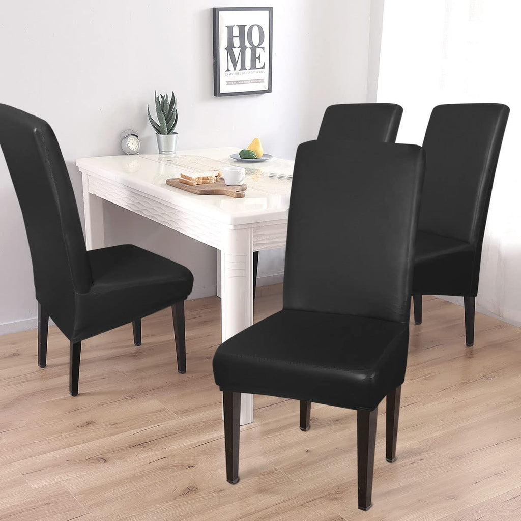 Waterproof Stretch Leather Dining Chair Covers Set of 6 Black G24741