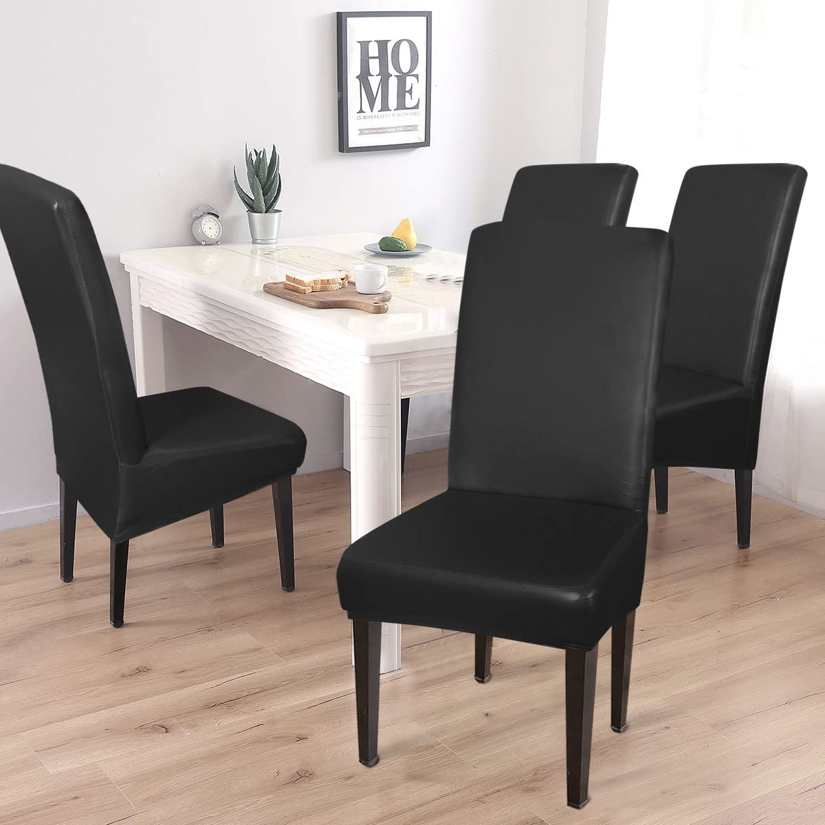 Waterproof Stretch Leather Dining Chair Covers Set of 6 Black G24741