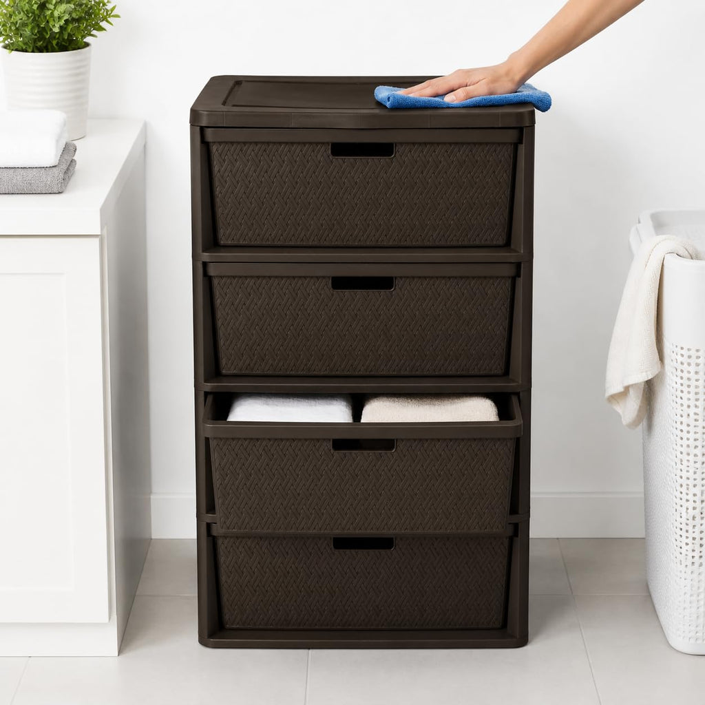 Brown 4 Drawer Plastic Storage Tower R378868
