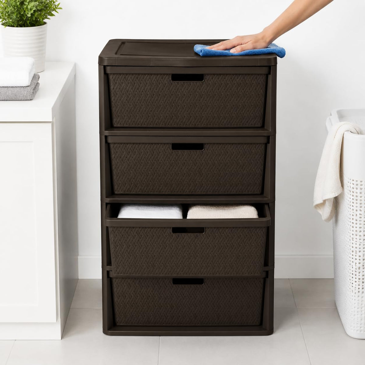 Brown 4 Drawer Plastic Storage Tower R378868