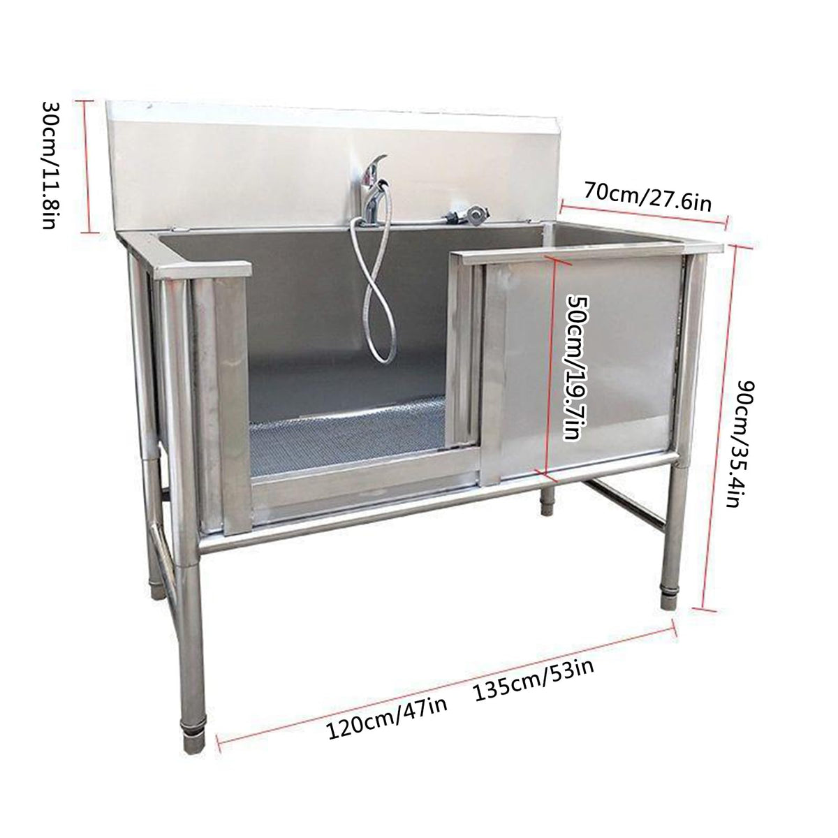 53'' Stainless Steel Pet Grooming Tub with Walk-in Stairs W883