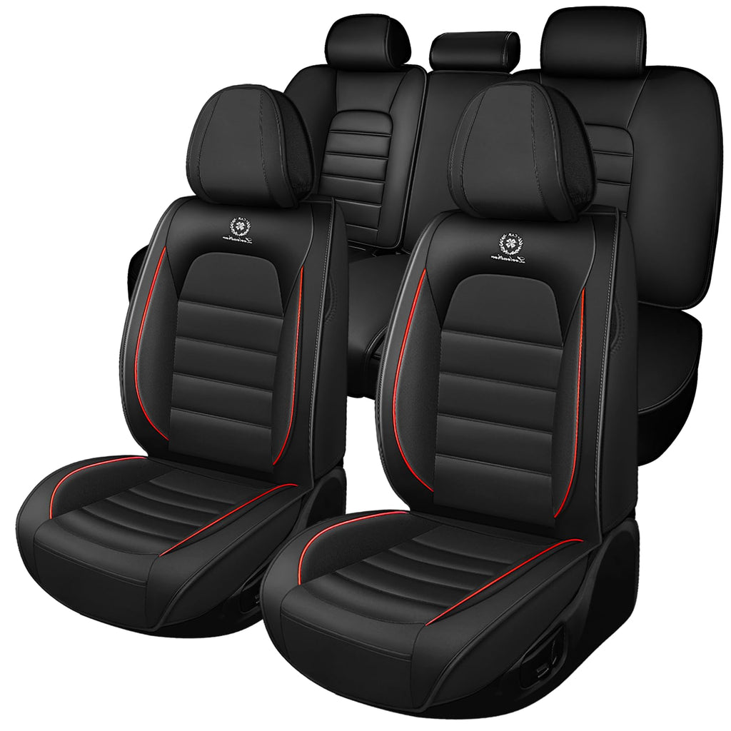 Waterproof Nappa Leather Car Seat Covers Standard 5 Seats Black & Red Y15207