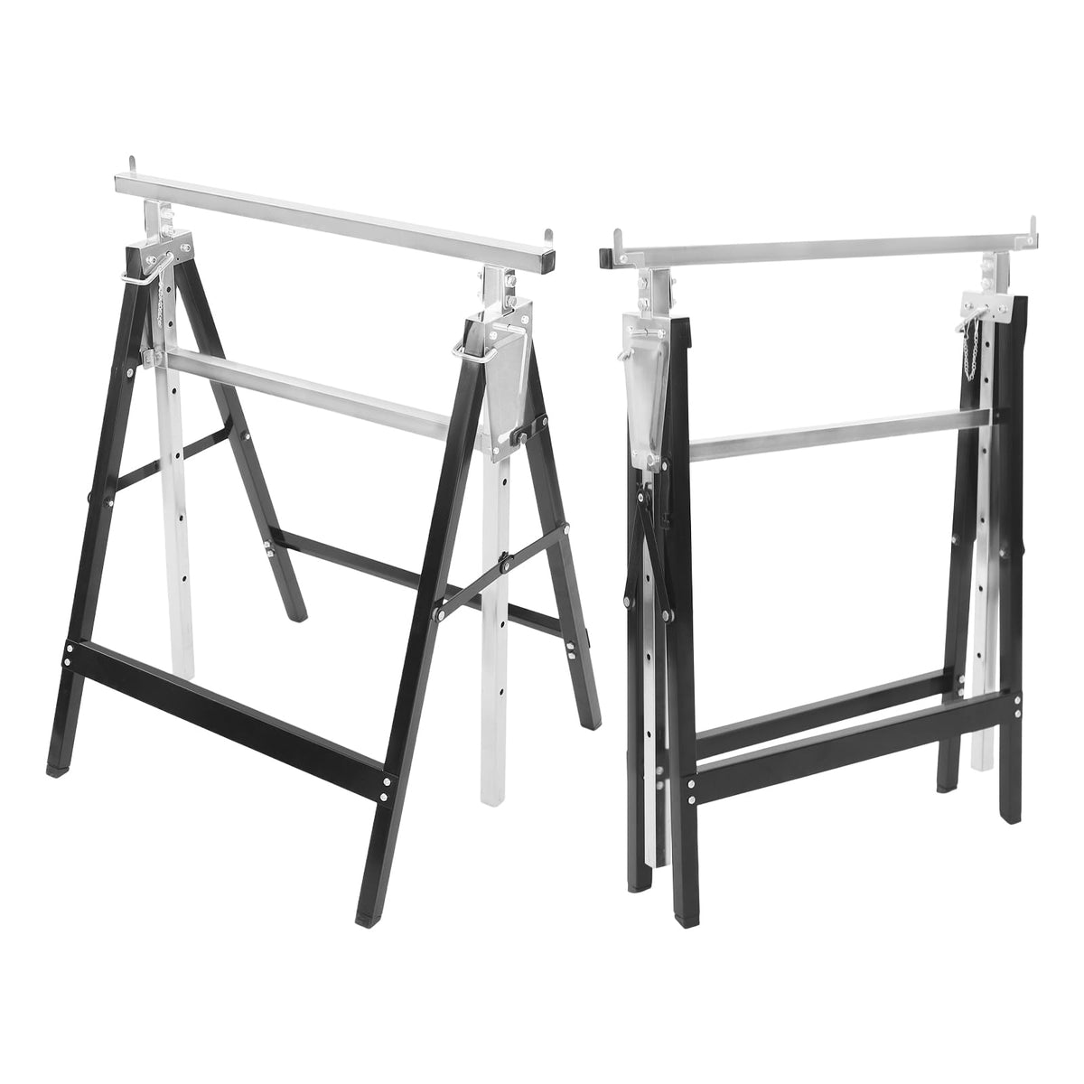 2-Pack Height Adjustable Folding Saw Horses Q195 Steel 220.46lbs Load Capacity Black & Silver H39282