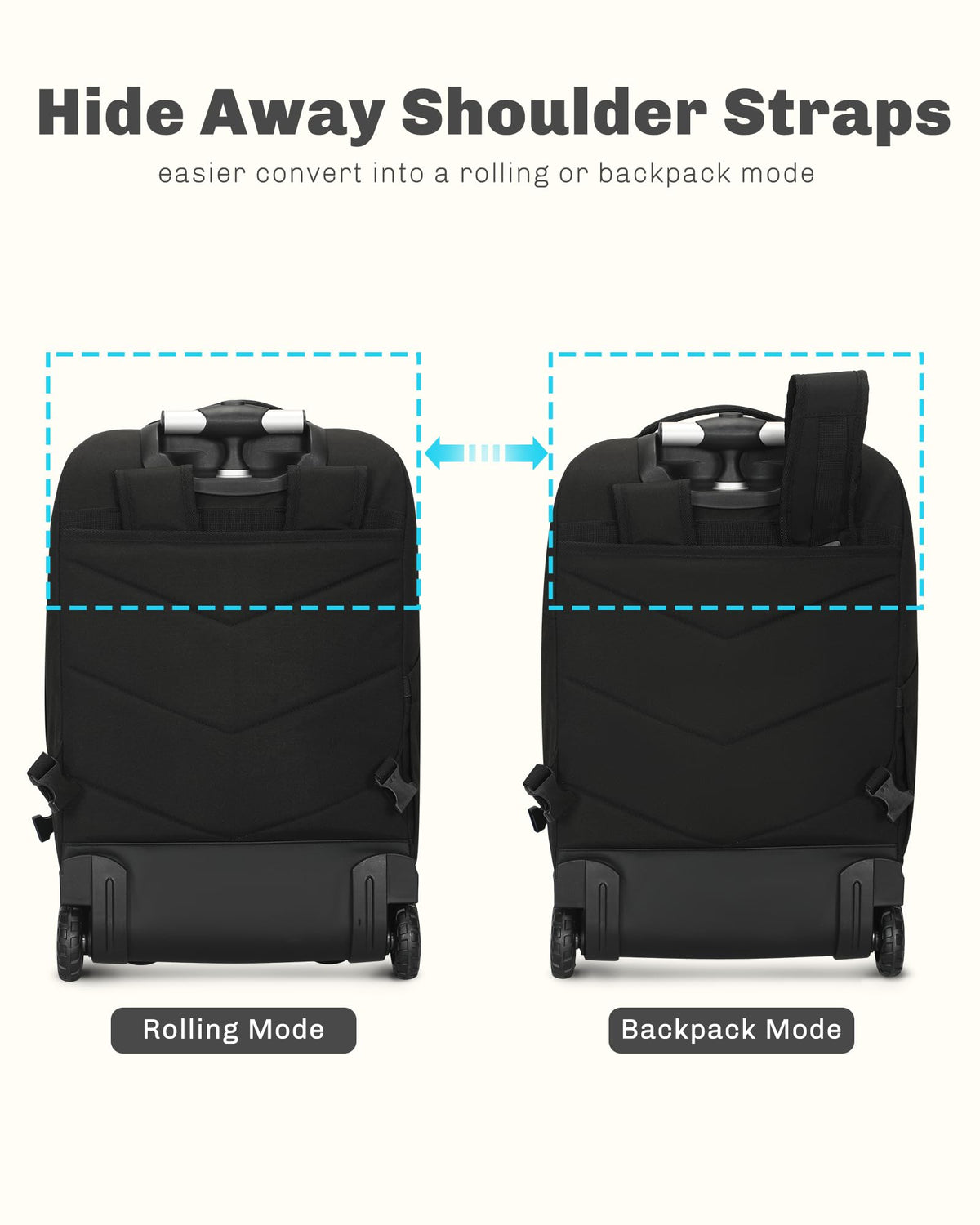 Rolling Backpack with Wheels 43L with Personal Item Bag E909
