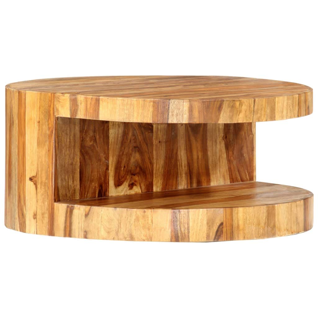 Natural Solid Sheesham Wood Round Coffee Table 25.6 in Z4738