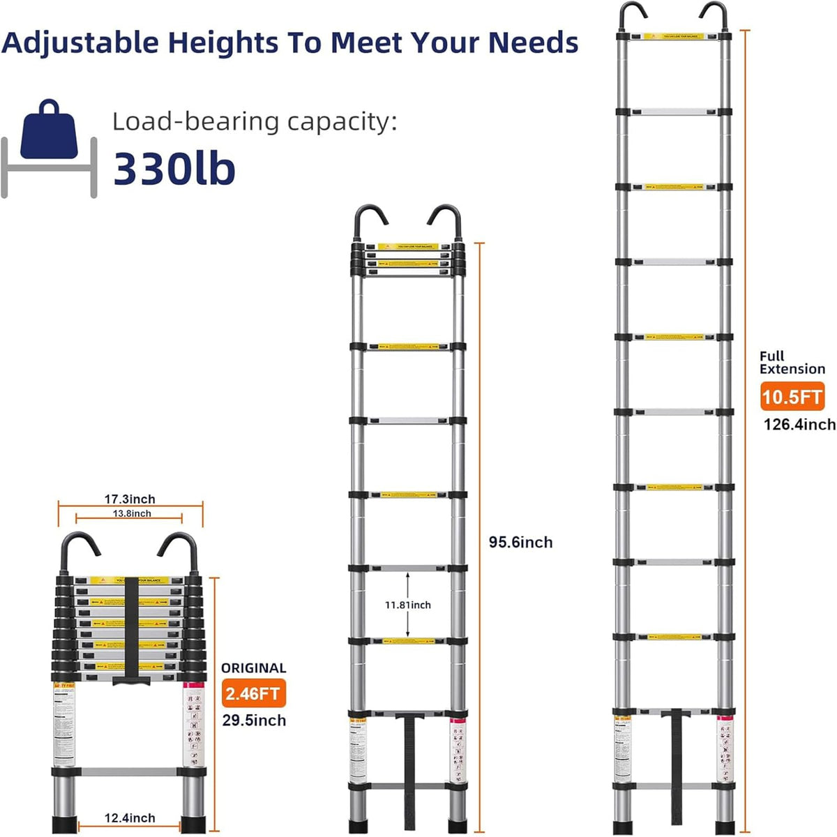 10.5ft Aluminum Telescoping Ladder 330 lbs Capacity K568028