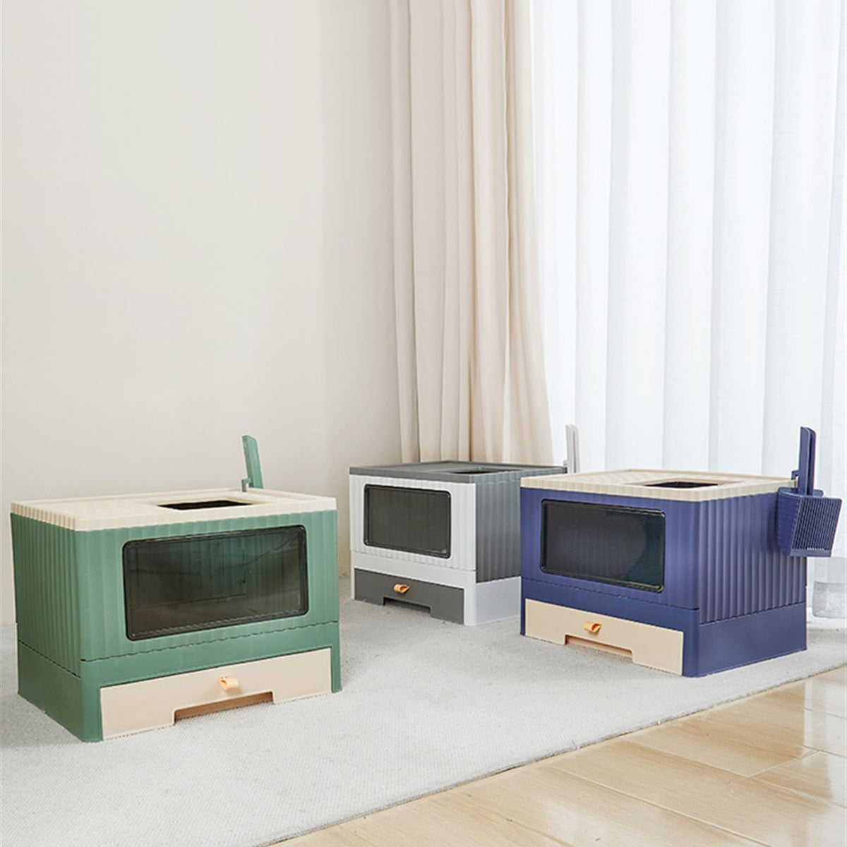 Top Entry Cat Litter Box with Lid Foldable Green U1988