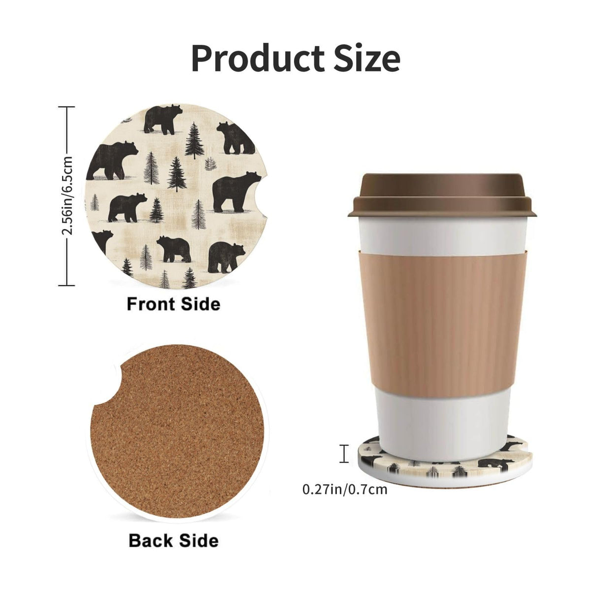 Black Bear Ceramic Car Coasters Set of 2 H87323