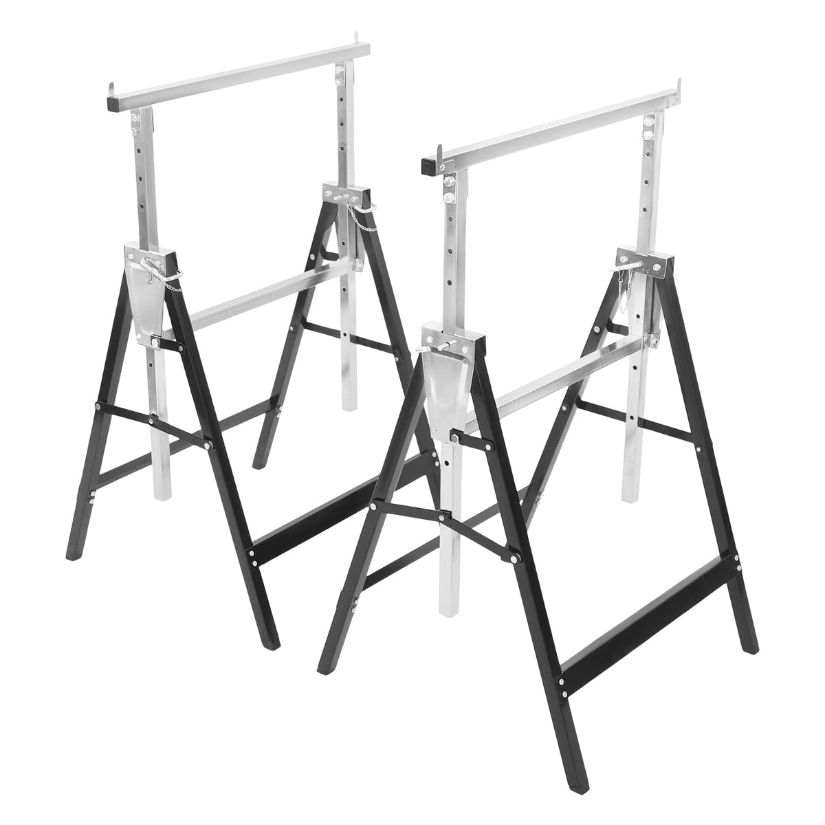 2-Pack Height Adjustable Folding Saw Horses Q195 Steel 220.46lbs Load Capacity Black & Silver H39282
