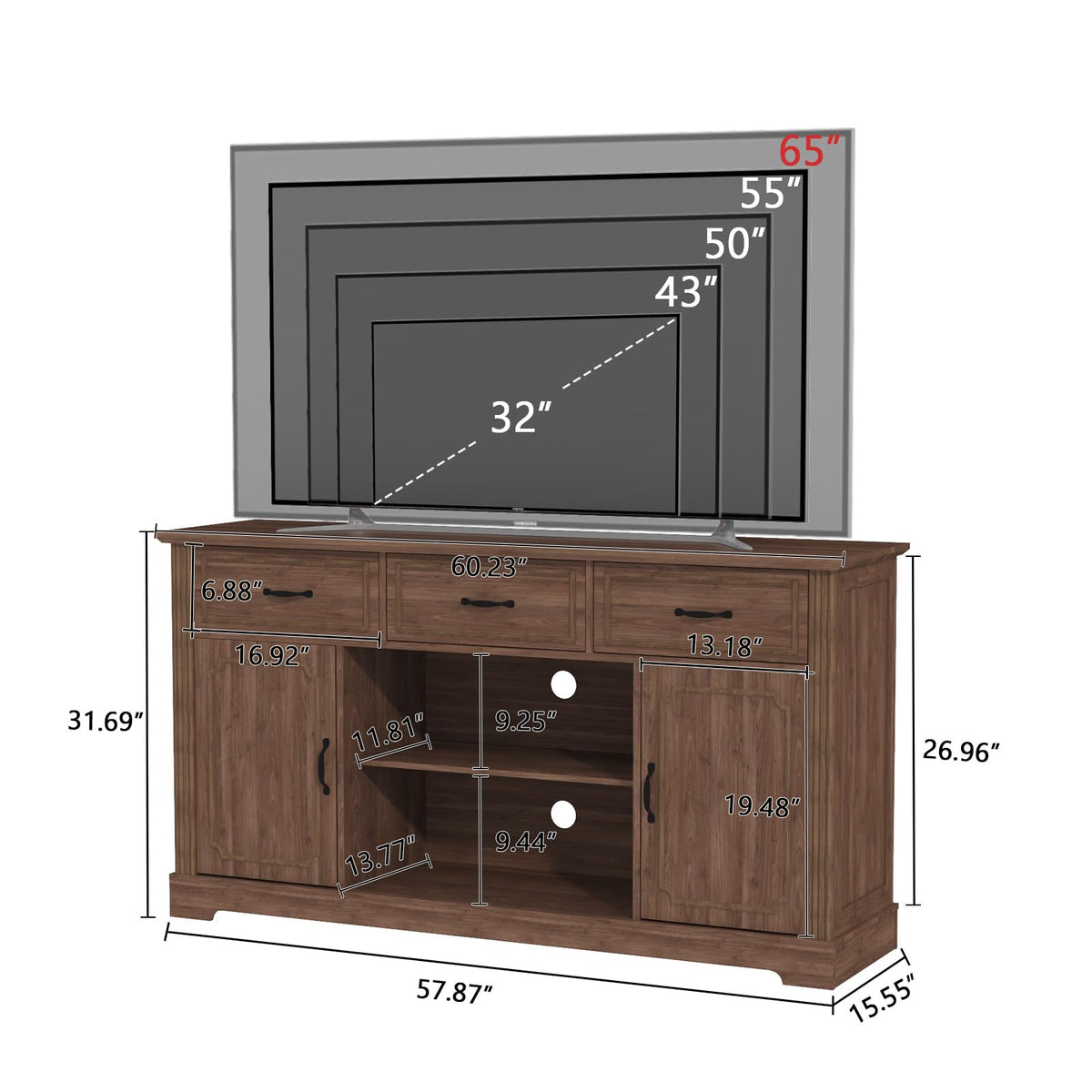 Mid Century Wood TV Stand with 3 Drawers L78222