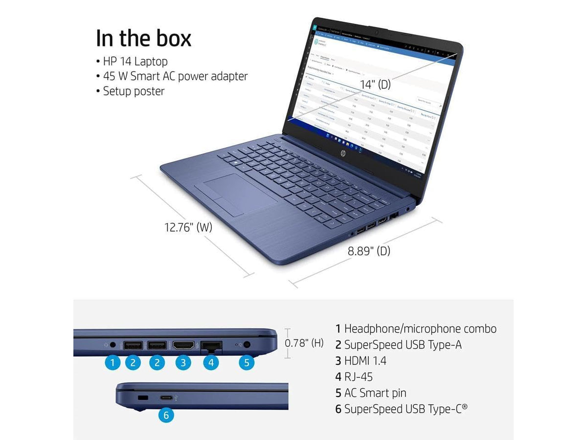 14" HD Laptop, Intel Celeron N4120, 4GB RAM, 64GB eMMC, Windows 11 Home Q468065