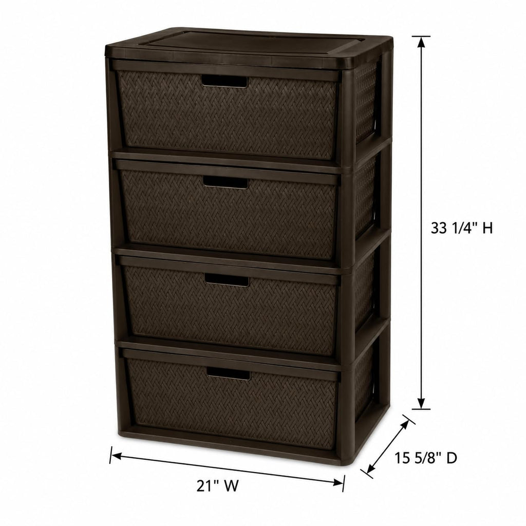 Brown 4 Drawer Plastic Storage Tower R378868