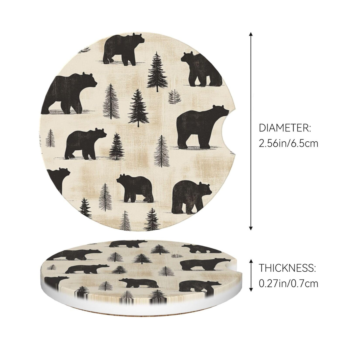 Black Bear Ceramic Car Coasters Set of 2 H87323