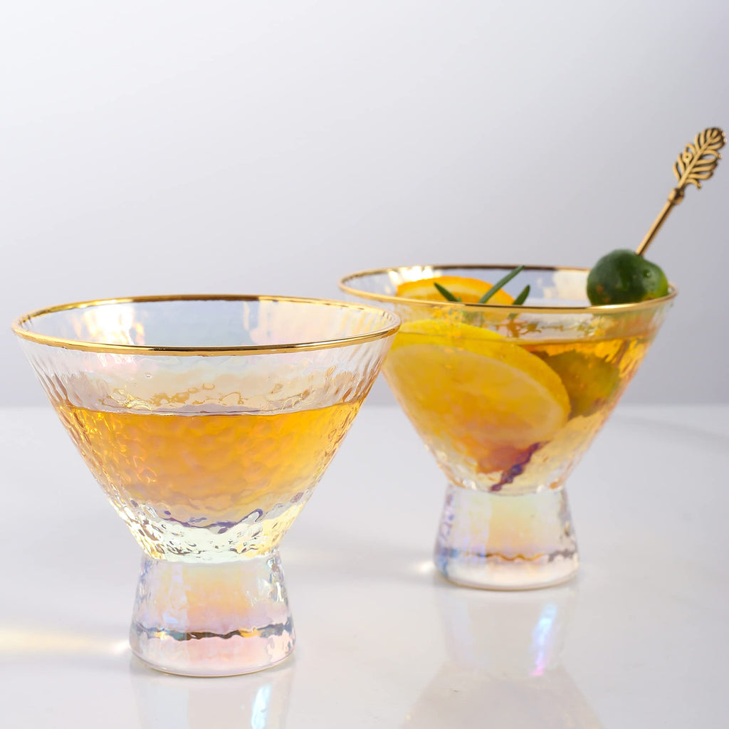 Stemless Martini Glasses Set of 2 Gold Rim G5001