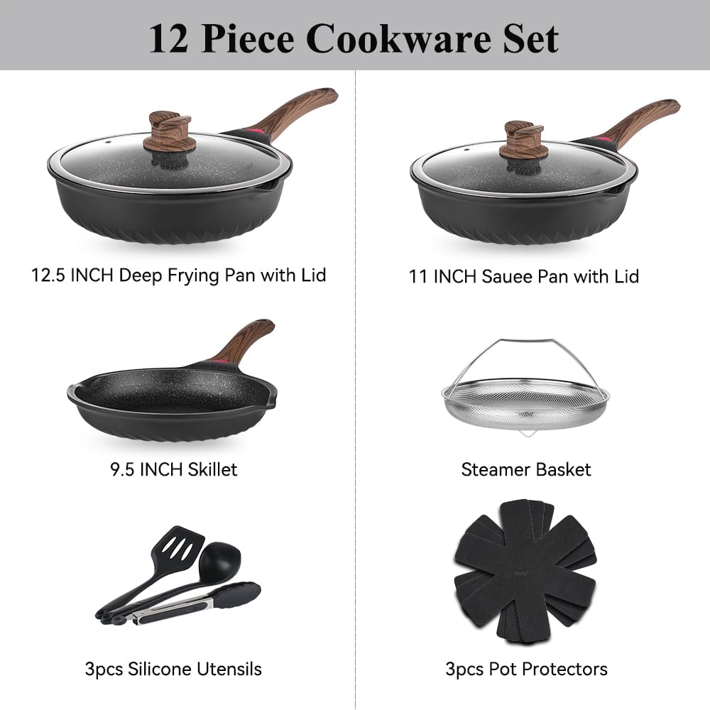 12 Pc Nonstick Deep Frying Pan Cookware Set B6975