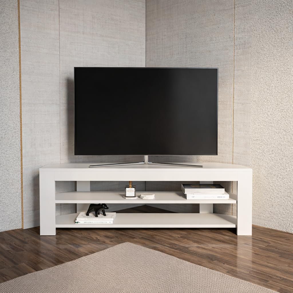Corner TV Stand with Open Shelves for Up to 60 inch TVs White E285557