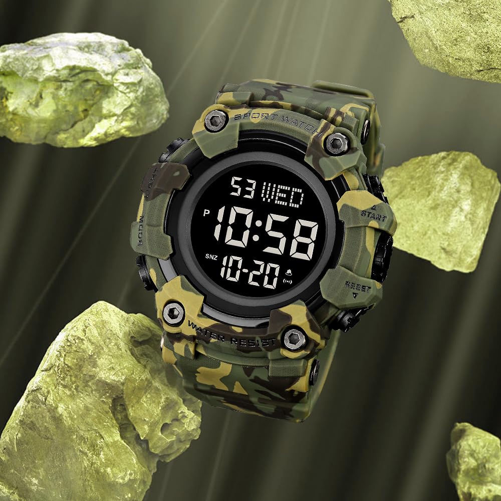 Men's Digital Military Sports Watch Large Face 50M Rubber LED P232952