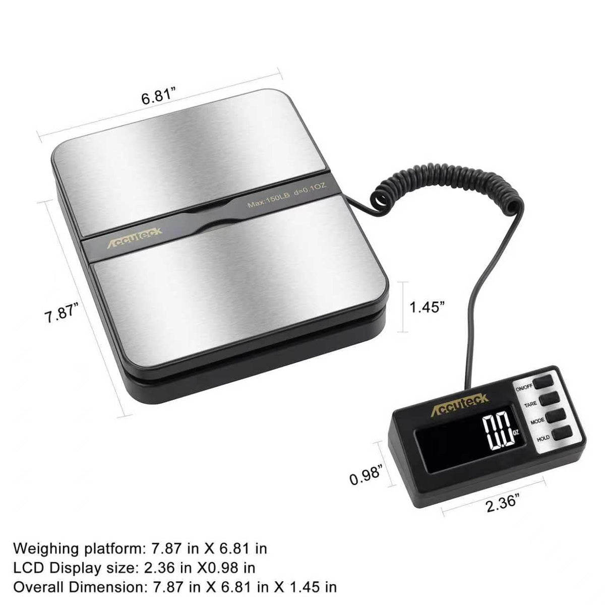150Lbs 0.1OZ Digital Postal Scale Stainless Steel P46498