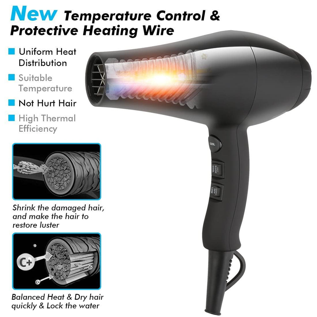 1875W Ionic Hair Dryer with Diffuser and Concentrator W6745