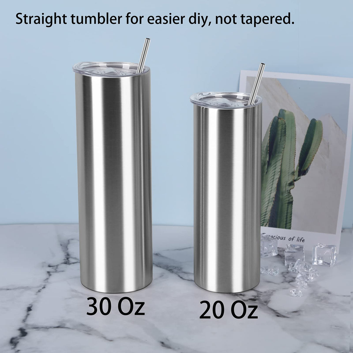 20 Oz Stainless Steel Skinny Tumbler Set, 4 Pack, Silver I480