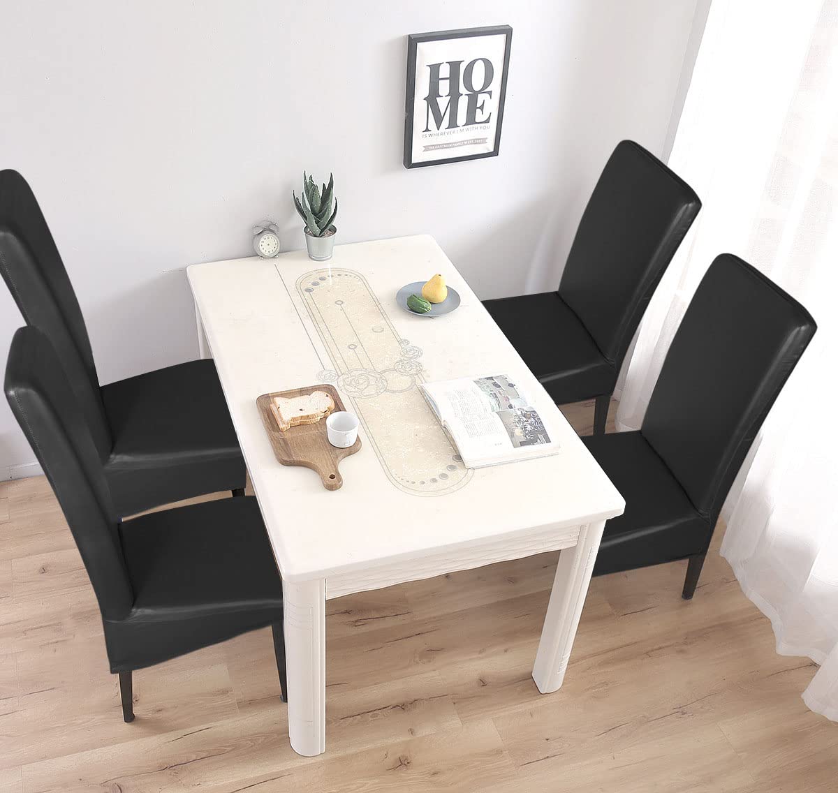 Waterproof Stretch Leather Dining Chair Covers Set of 6 Black G24741