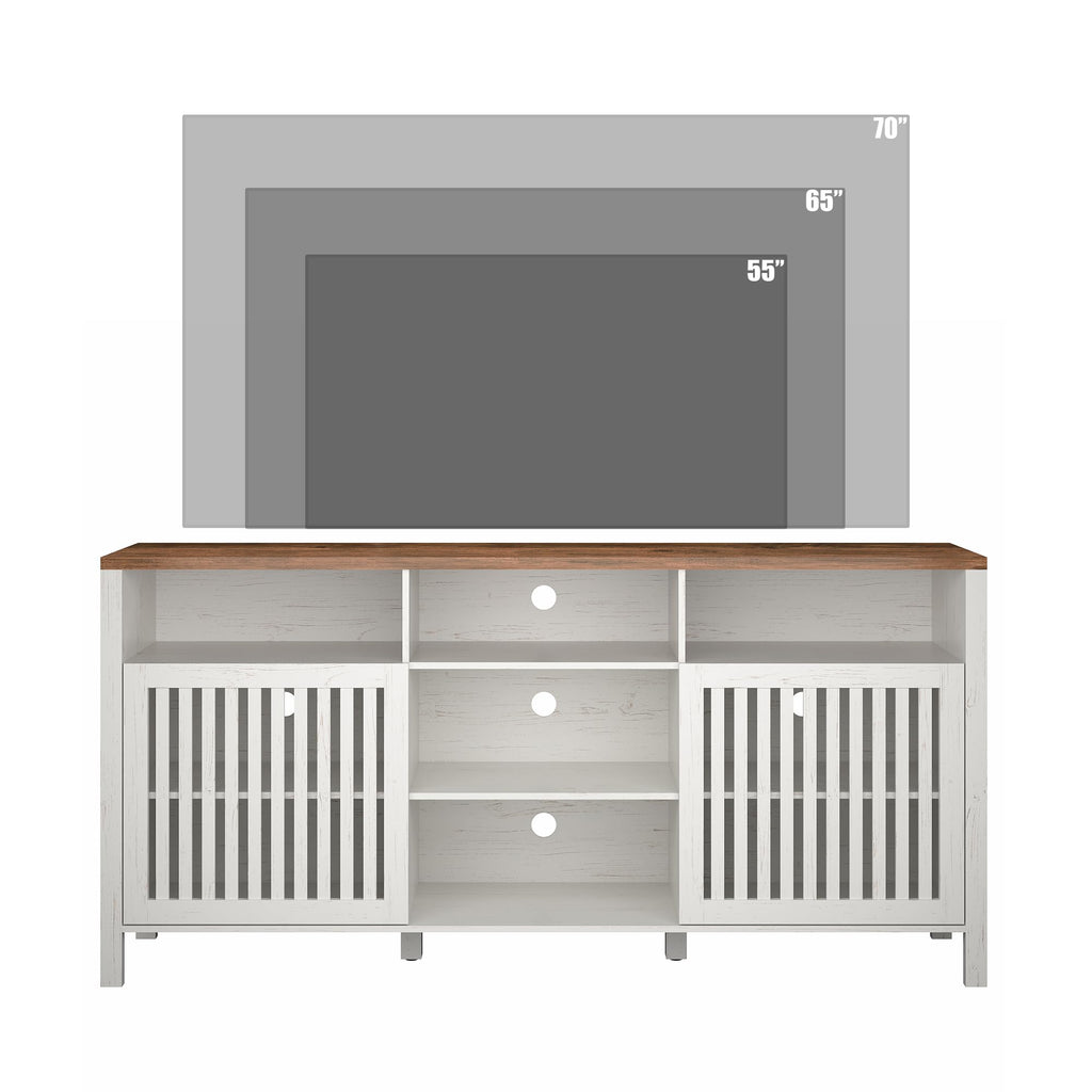 White TV Stand with Grille Doors and Adjustable Shelves J92101