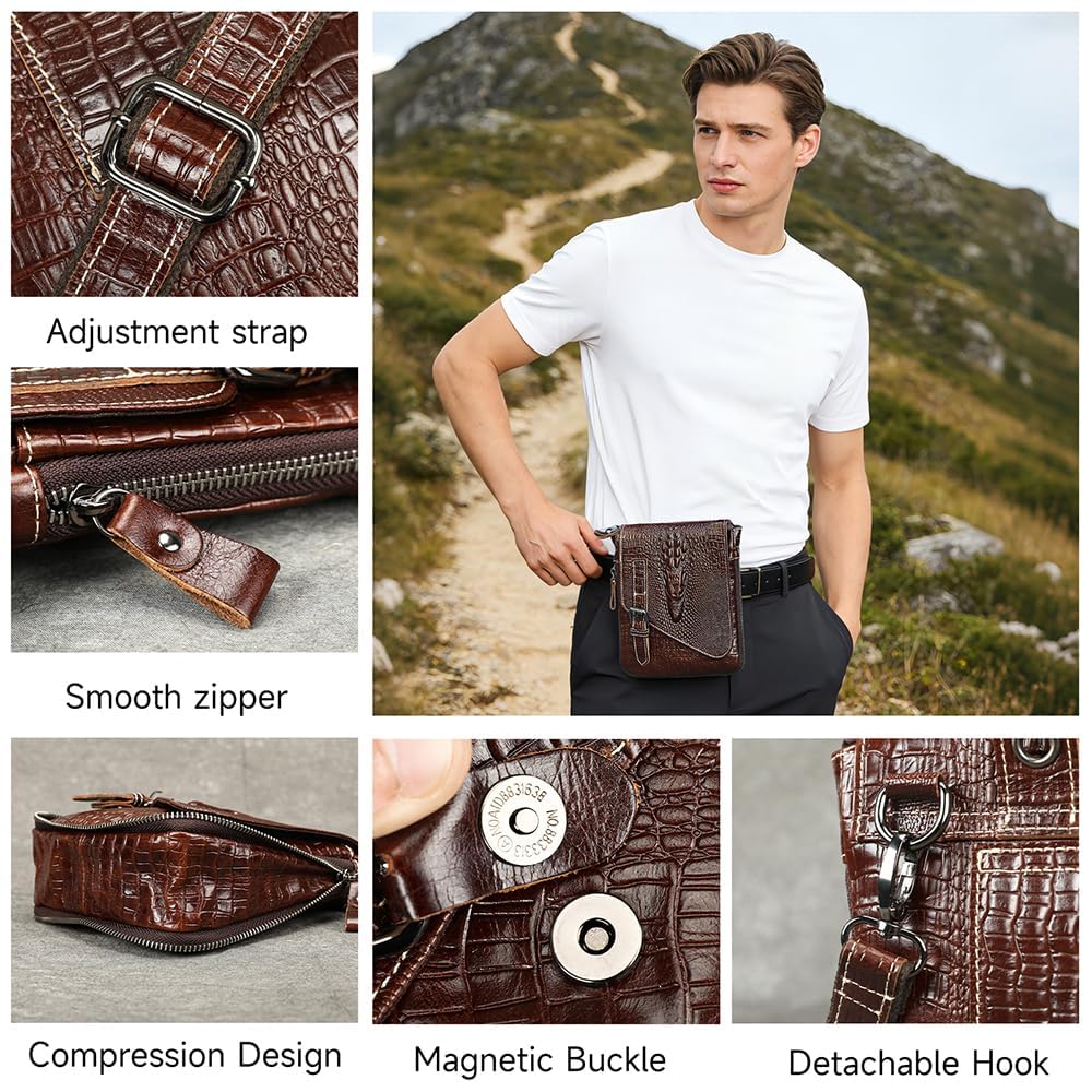 Genuine Leather Crocodile Embossed Mini Messenger Bag E297478