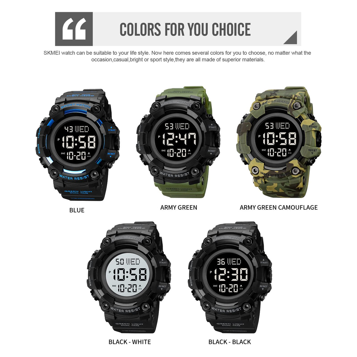 Men's Digital Military Sports Watch Large Face 50M Rubber LED P232952