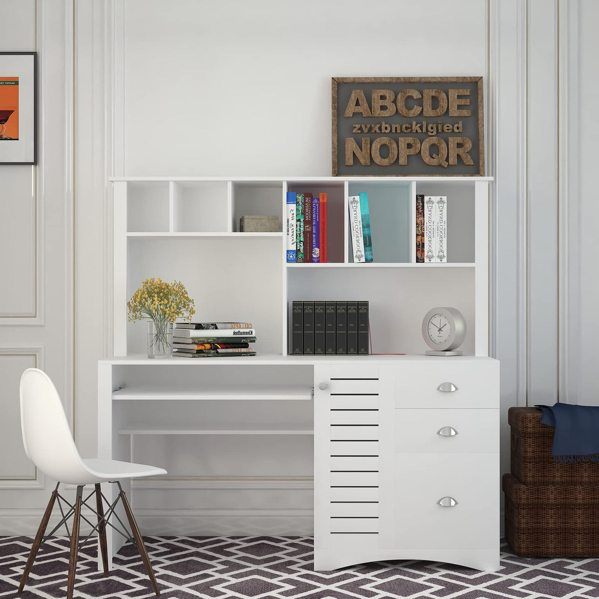 White Computer Desk with Hutch I977262