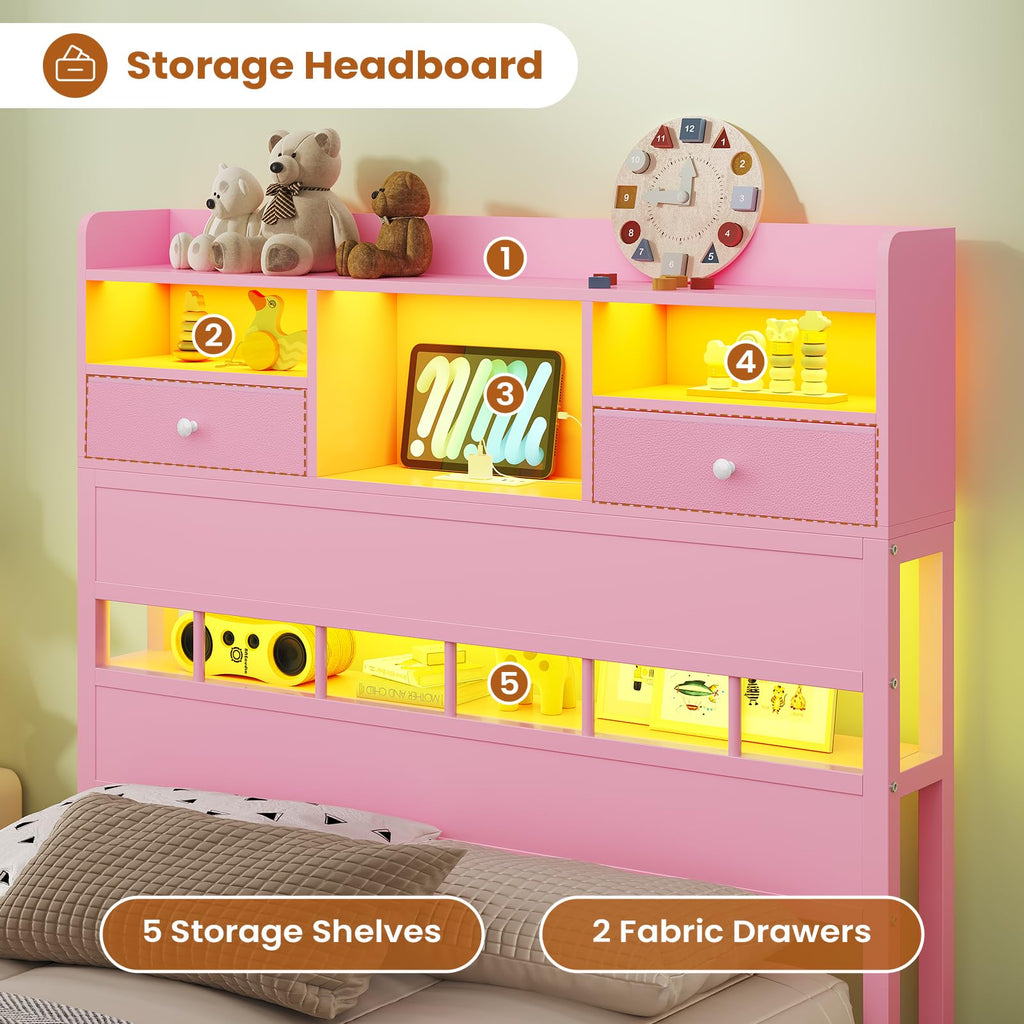 Twin Bed Frame with Storage Headboard E6991