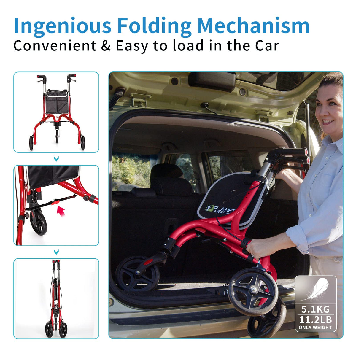 3 Wheel Foldable Aluminum Rollator Walker J8514