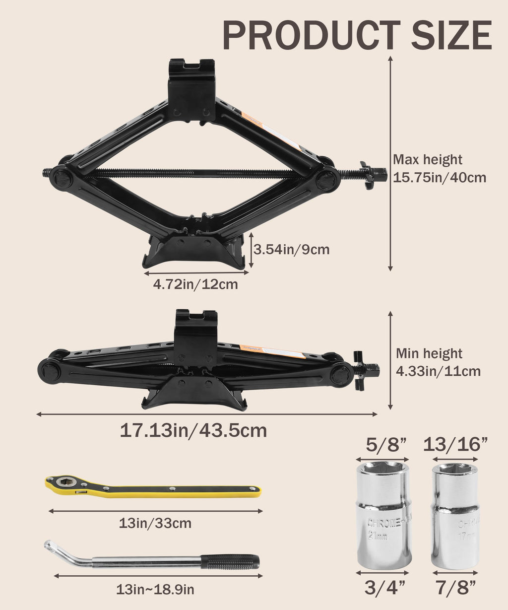 2 Ton Scissor Jack Lift with Lug Wrench V6512
