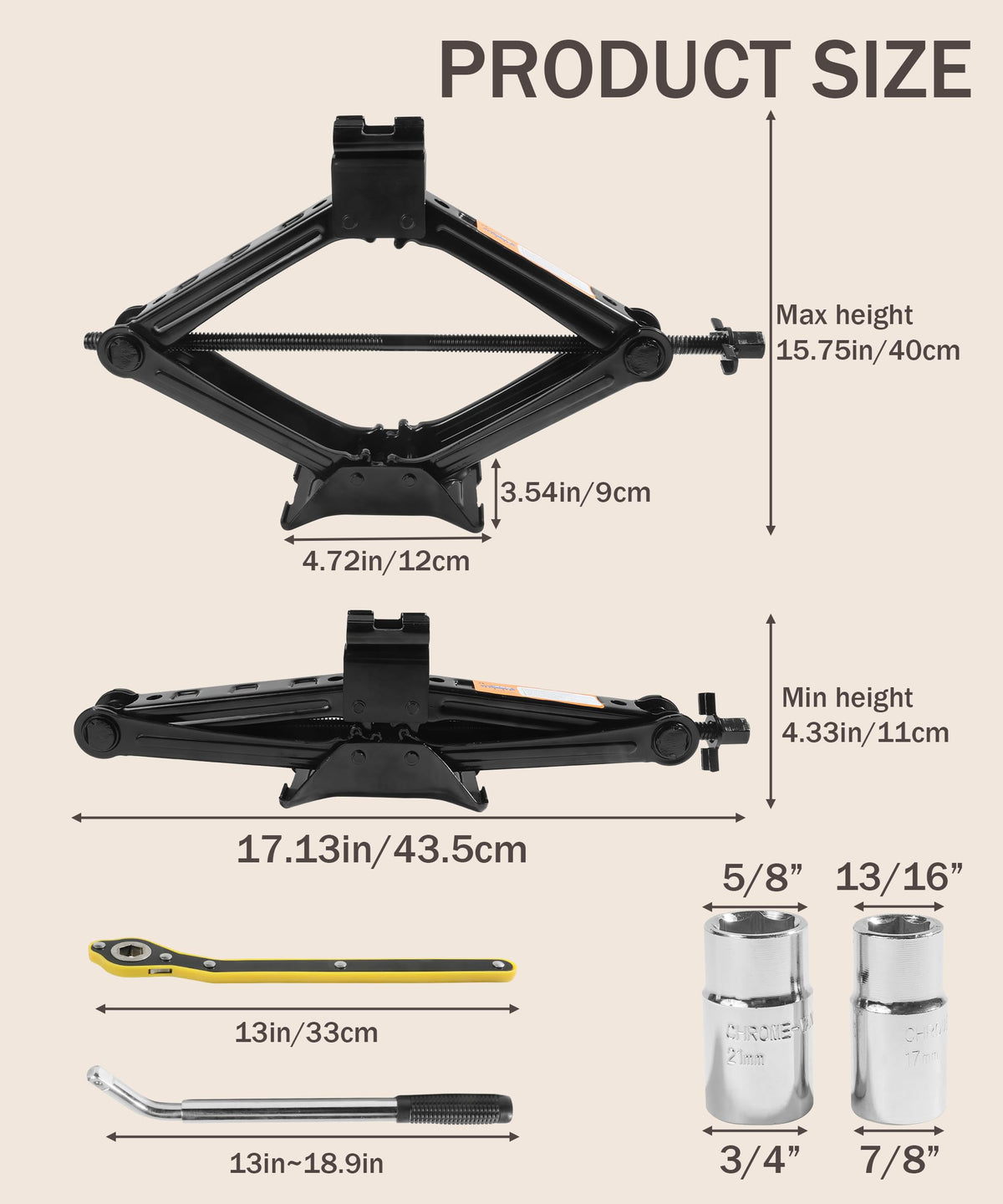 2 Ton Scissor Jack Lift with Lug Wrench V6512