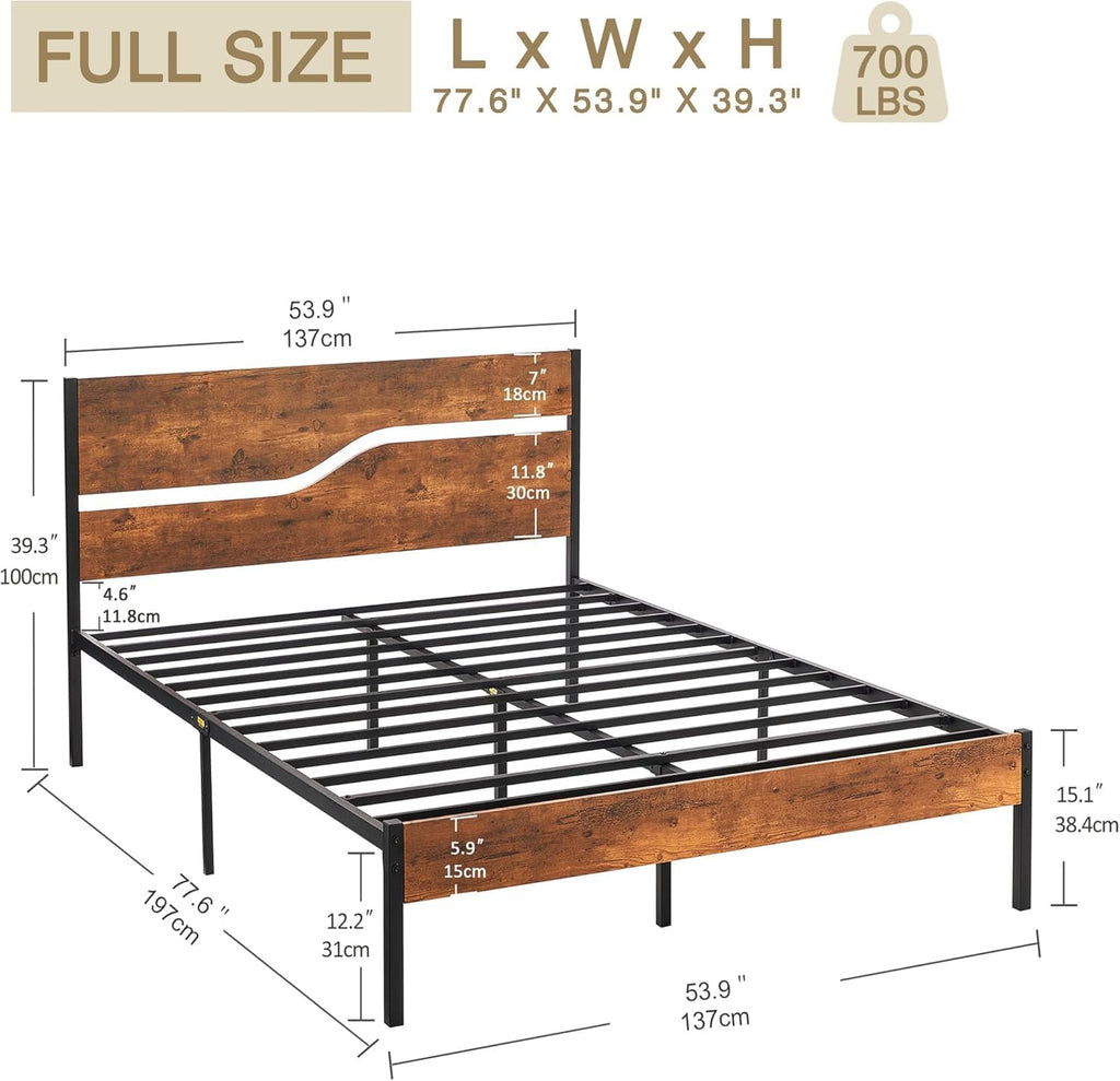 Full Size Metal Platform Bed with Wooden Headboard and Footboard R84149