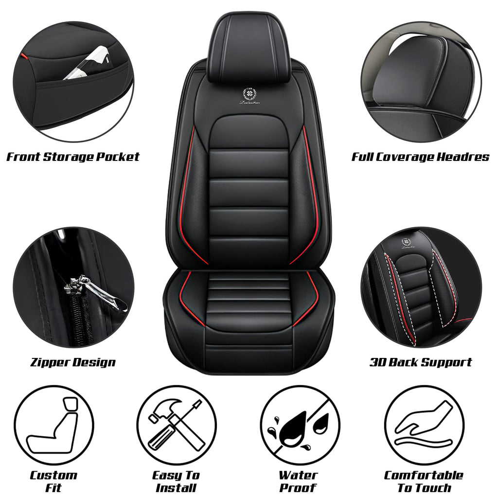 Waterproof Nappa Leather Car Seat Covers Standard 5 Seats Black & Red Y15207