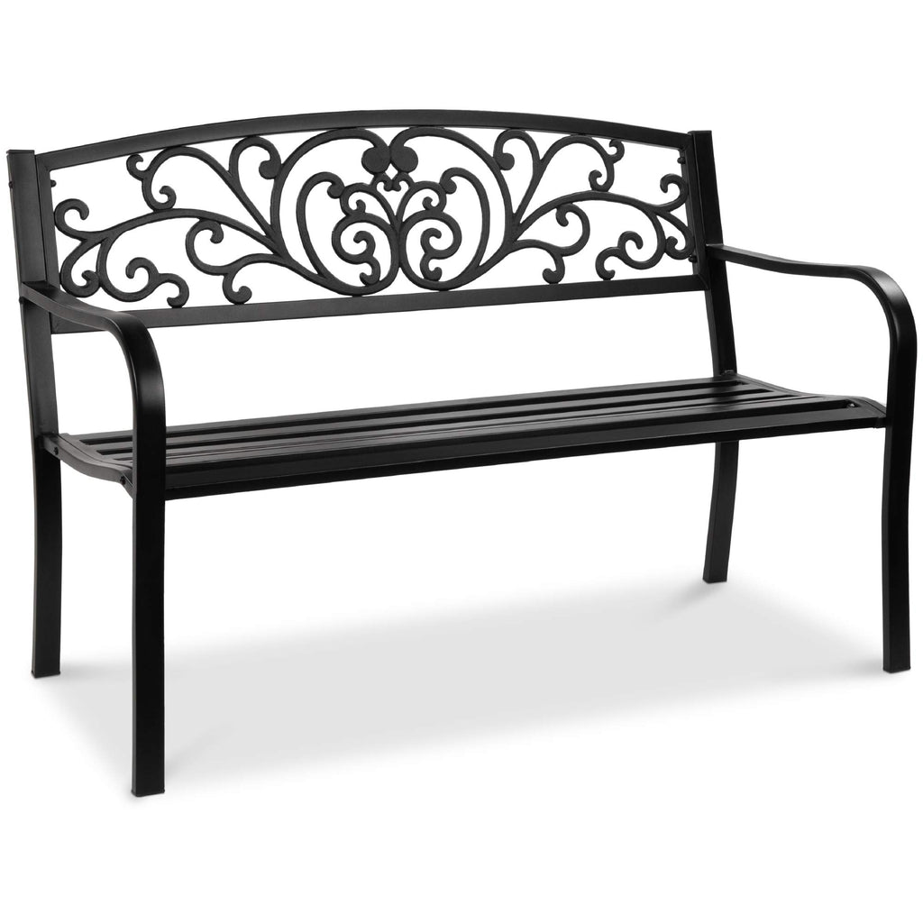 Black Steel Outdoor Bench with Floral Backrest R3304