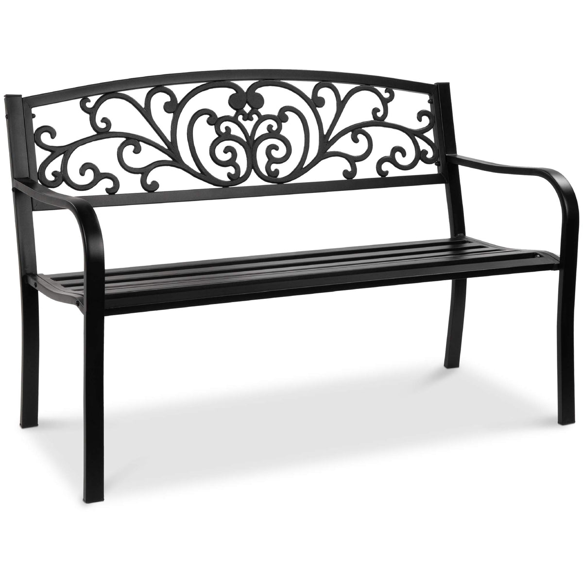 Black Steel Outdoor Bench with Floral Backrest R3304